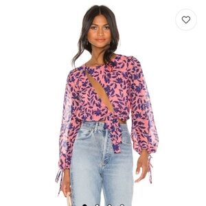 NWT House of Harlow 1960 x Revolve Floral Tie Front Chiffon Blouse